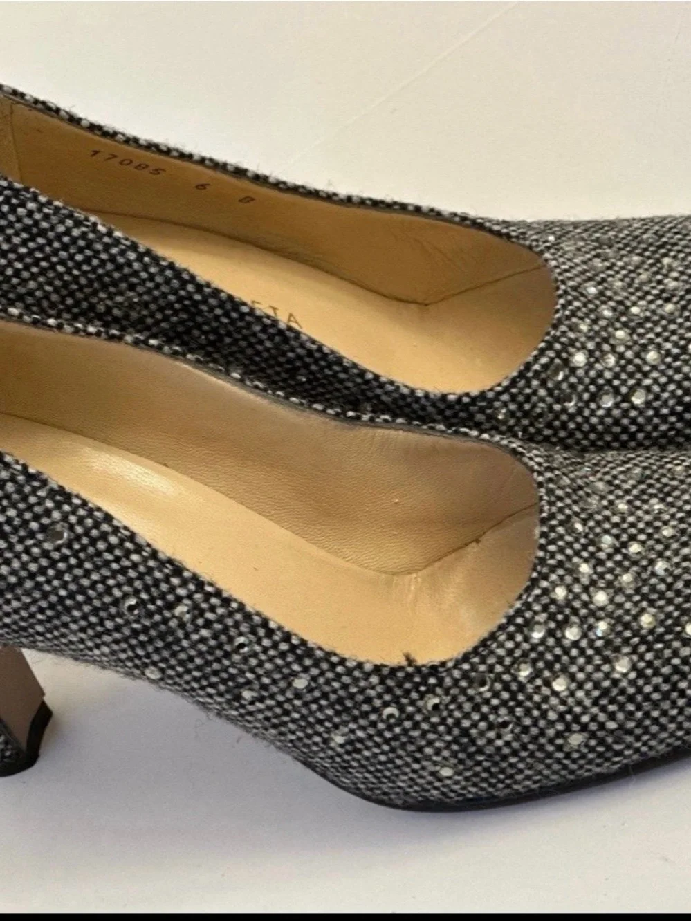 Bottega Veneta heels*Studded Tweed Block Heel Pumps - Black & White*Sz 6*VTG*